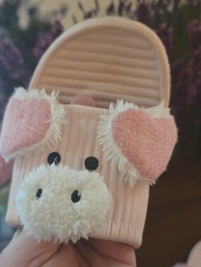 Pink Plush Pig Slide Sandals with Heart Ears